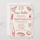 Handgezeichneter Retro Rot Lässig Bridal Brunch Einladung (Vorderseite)