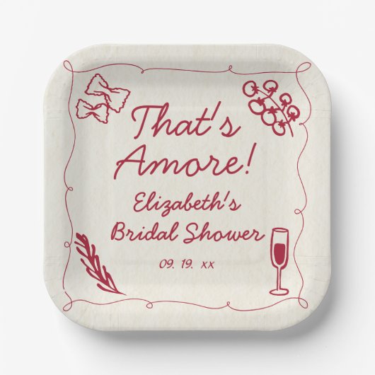 Handgezeichneter Retro Rot Lässig Bridal Brunch Pappteller (Vorderseite)