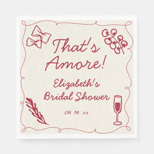 Handgezeichneter Retro Rot Lässig Bridal Brunch Serviette (Vorderseite)