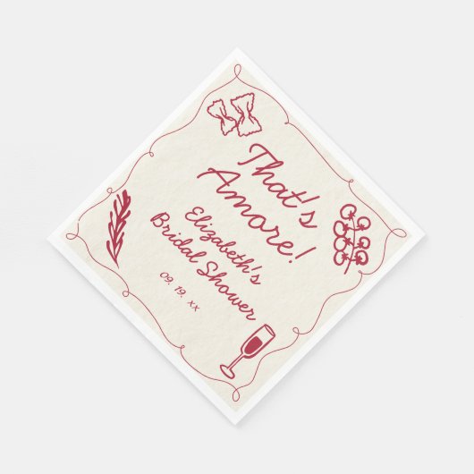 Handgezeichneter Retro Rot Lässig Bridal Brunch Serviette (Ecke)