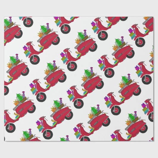 Handgezeichneter Retro Weihnachtsroller Geschenkpapier (Flach)