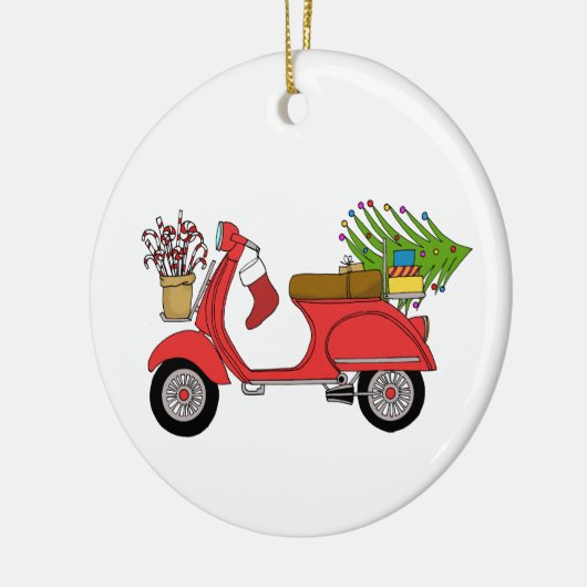 Handgezeichneter Retro-Weihnachtsroller mit Gesche Keramik Ornament (Links)