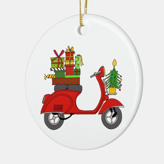 Handgezeichneter Retro-Weihnachtsroller mit Gesche Keramik Ornament (Links)