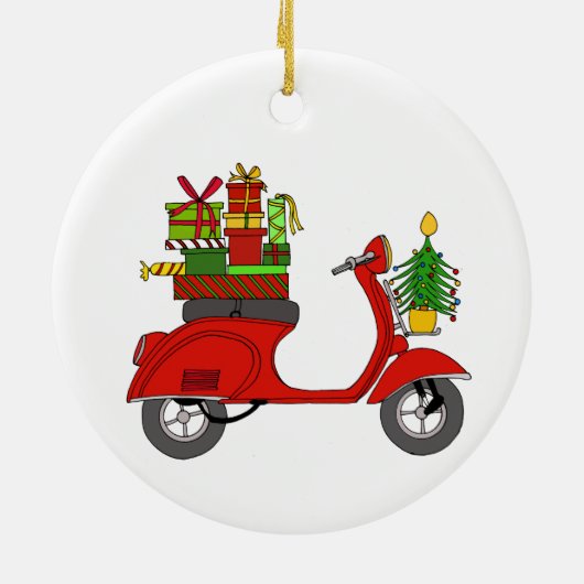 Handgezeichneter Retro-Weihnachtsroller mit Gesche Keramik Ornament (Hinten)