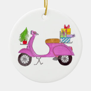 Handgezeichneter Retro-Weihnachtsroller mit Gesche Keramik Ornament