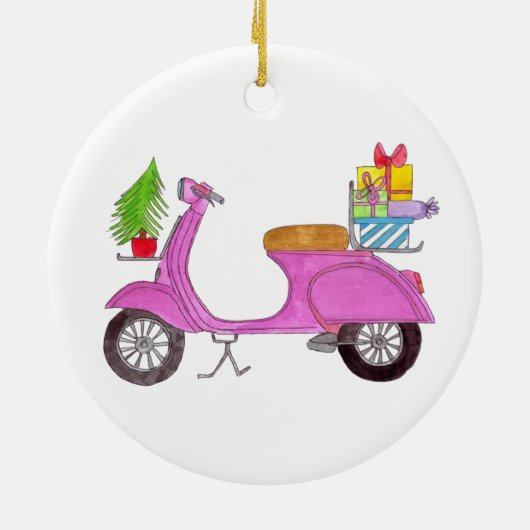 Handgezeichneter Retro-Weihnachtsroller mit Gesche Keramik Ornament (Hinten)