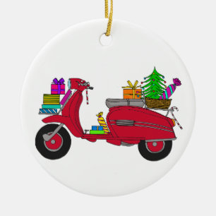Handgezeichneter Retro-Weihnachtsroller mit Gesche Keramik Ornament