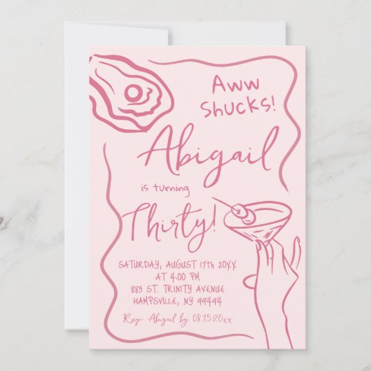 Handgezeichneter rosa Austerncocktail Erwachsene G Einladung (Vorderseite)