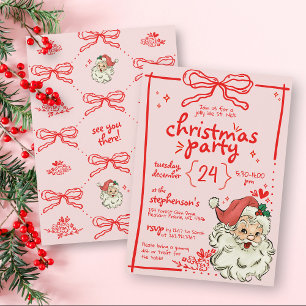 Handgezeichneter Rosa Bow Vintag Weihnachten Einladung