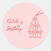 Handgezeichneter Rosa Champagner Tower Geburtstag Runder Aufkleber (Vorderseite)