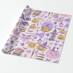 handgezeichneter rosa Halloween afrikanischer Hexe Geschenkpapier