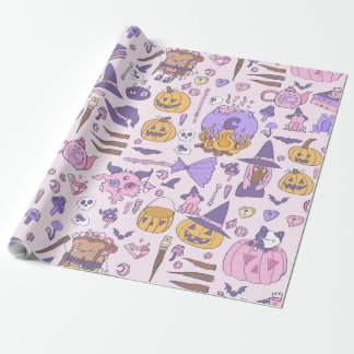 handgezeichneter rosa Halloween afrikanischer Hexe Geschenkpapier