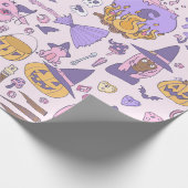 handgezeichneter rosa Halloween afrikanischer Hexe Geschenkpapier (Ecke)