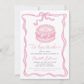 Handgezeichneter rosa Kuchen Pink Bow Geburtstag Einladung (Vorderseite)
