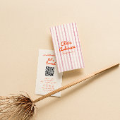 Handgezeichneter, rosa Orange Whimsy Boho QR Code Visitenkarte