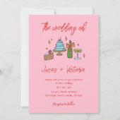 Handgezeichneter rosa Retro Whimsical QR Code Hoch Einladung (Vorderseite)