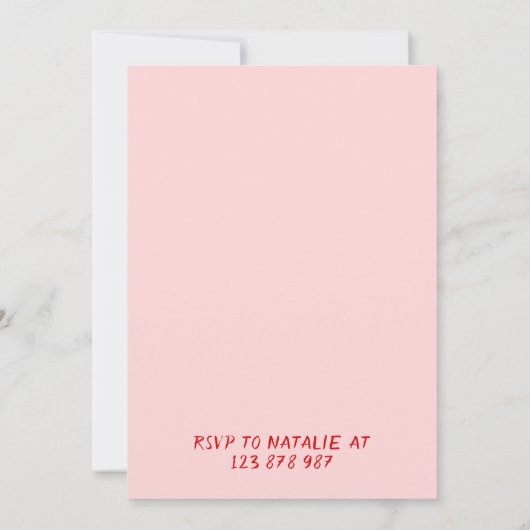 Handgezeichneter rosa Roter Kuchen Hallo 21 Geburt Einladung (Rückseite)