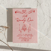 Handgezeichneter rosa Roter Kuchen Hallo 21 Geburt Einladung