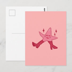 Handgezeichneter rosa Seestern-Charakter in High H Postkarte