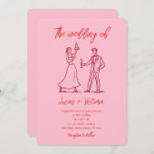 Handgezeichneter rosa und roter weißer QR-Code Hoc Einladung (Vorne/Hinten)