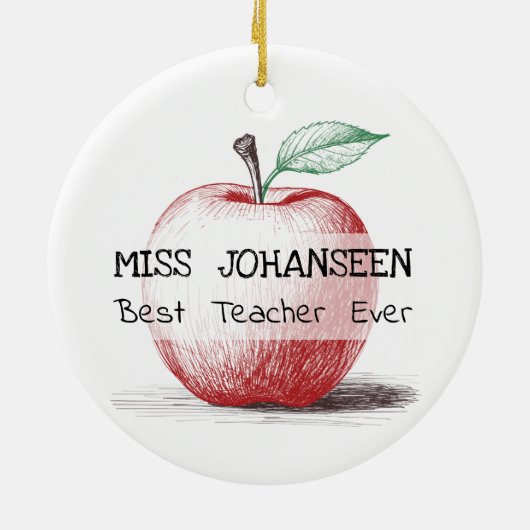 Handgezeichneter roter Apple Bester Lehrer je Keep Keramik Ornament (Hinten)