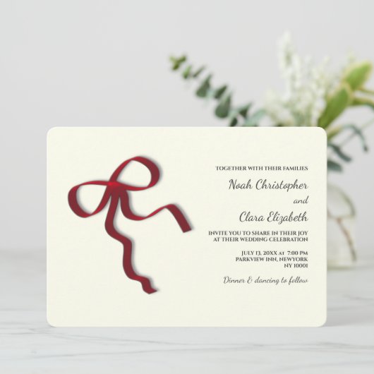 Handgezeichneter Roter Bow - Moderner Minimalistis Einladung (Stehend Vorderseite)