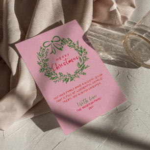 Handgezeichneter roter rosa grüner Bogen Kranz Wei Feiertagskarte