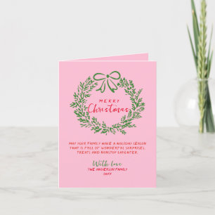 Handgezeichneter roter rosa grüner Bogen Kranz Wei Feiertagskarte