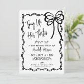 Handgezeichneter Schwarz-weißer Bow 40. Geburtstag Einladung (Stehend Vorderseite)