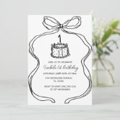 handgezeichneter schwarzer Bow 1. Geburtstag, Vint Einladung (Stehend Vorderseite)