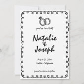 Handgezeichneter schwarzer und weißer Retro-Quirky Save The Date (Rückseite)