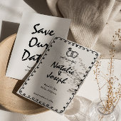 Handgezeichneter schwarzer und weißer Retro-Quirky Save The Date