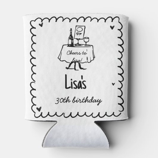 Handgezeichneter Scribble-Cocktail 30., 40. Geburt Dosenkühler (Rückseite)