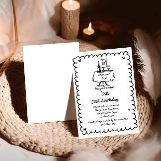 Handgezeichneter Scribble-Cocktail 30., 40. Geburt Einladung