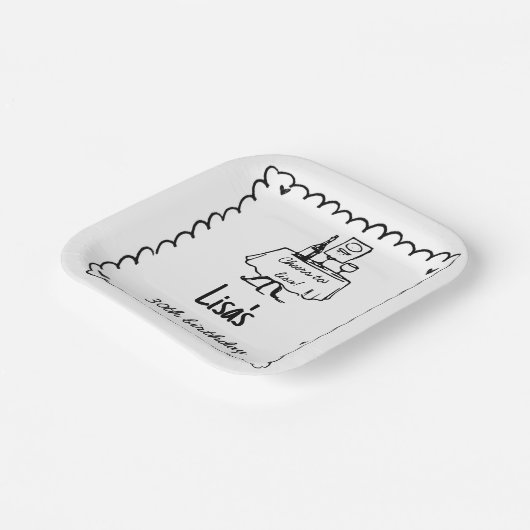 Handgezeichneter Scribble-Cocktail 30., 40. Geburt Pappteller (Gewinkelt)