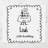 Handgezeichneter Scribble-Cocktail 30., 40. Geburt Schaumweinetikett (Einzelnes Label)