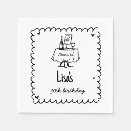 Handgezeichneter Scribble-Cocktail 30., 40. Geburt Serviette