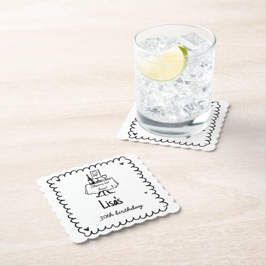 Handgezeichneter Scribble-Cocktail 30., 40. Geburt Untersetzer (Vor Ort)