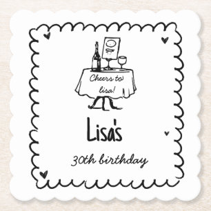 Handgezeichneter Scribble-Cocktail 30., 40. Geburt Untersetzer