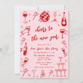 Handgezeichneter Silvester Party Einladung Rosa (Vorderseite)