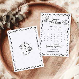 Handgezeichneter skurriler handgeschriebener Kalen Save The Date