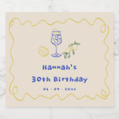 Handgezeichneter Sommererult 30. Geburtstag Schaumweinetikett (Einzelnes Label)