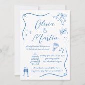 Handgezeichneter Spaß Doodle White Blue Wedding Einladung (Vorderseite)