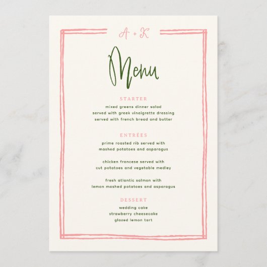 Handgezeichneter Spaß Farbenfroh Rosa und grünes F Menükarte (Vorderseite)