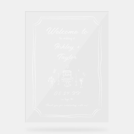 Handgezeichneter Spaß Hochzeitsakryllische Begrüßu Acrylschild (Vorderseite)