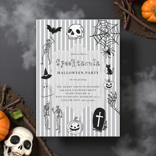 handgezeichneter Spaß Skeleton Pumpkin Spinne Hall Einladung