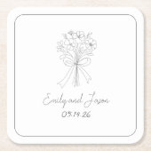 Handgezeichneter Stil einfache dünne Linie Blume u Rechteckiger Pappuntersetzer (Vorderseite)