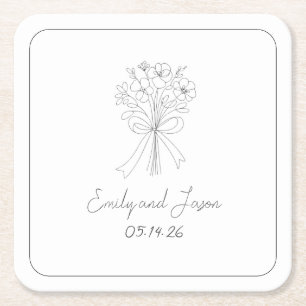 Handgezeichneter Stil einfache dünne Linie Blume u Rechteckiger Pappuntersetzer