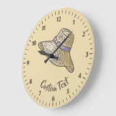 Handgezeichneter Strohhut Beige Große Wanduhr (Winkel)