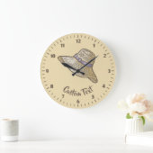 Handgezeichneter Strohhut Beige Große Wanduhr (Zuhause)